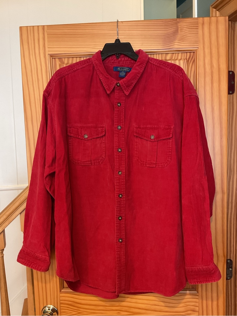 VINTAGE 90s OLD NAVY CORDUROY SHIRT SHACKET HEAVY DUTY COTTON MENS SZ XXL RED